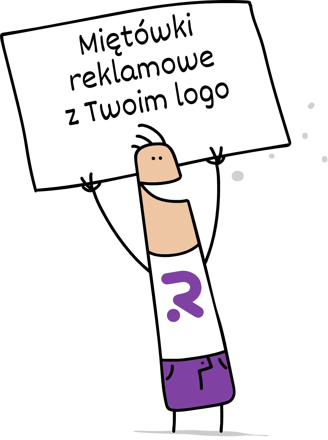 Buddy trzymający napis mietowki reklamowe z Twoim logo